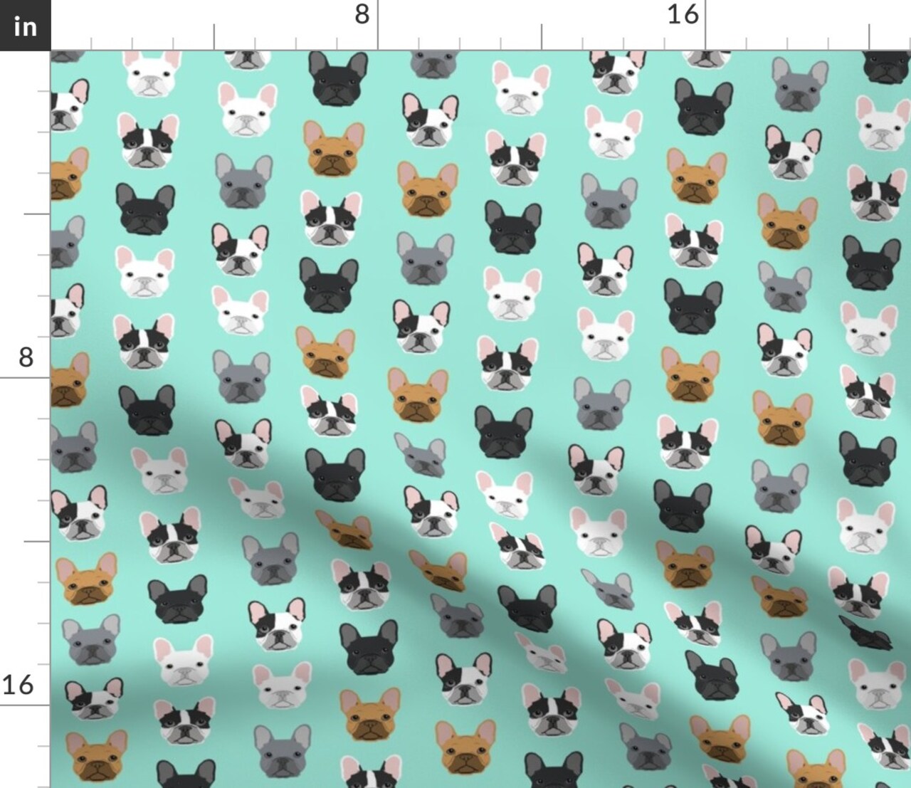 French Bulldog, Mint, Dog, Frenchies, Pet, Puppy, Aqua, Rescue, Adopt Custom Printed Fabric by Spoonflower Various Fabrics by the Yard or Fat Quarter